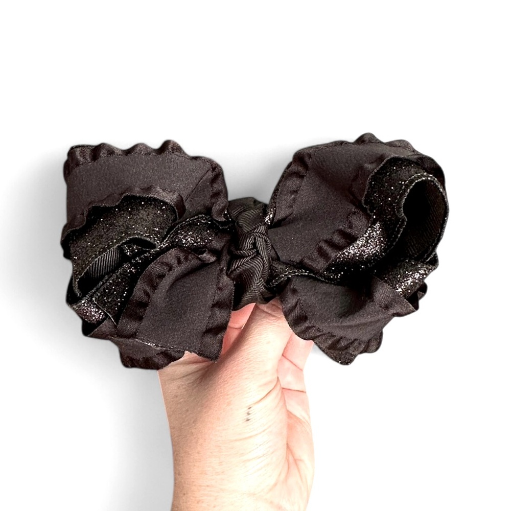 Black Satin Ruffle smocked bow